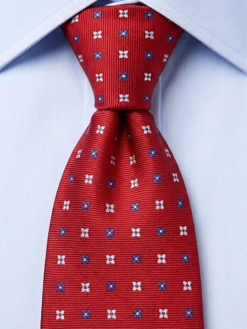 BROOKS BROTHERS 346 Red Silk Tie Faille Weave Geometric Medallion Jacquard USA